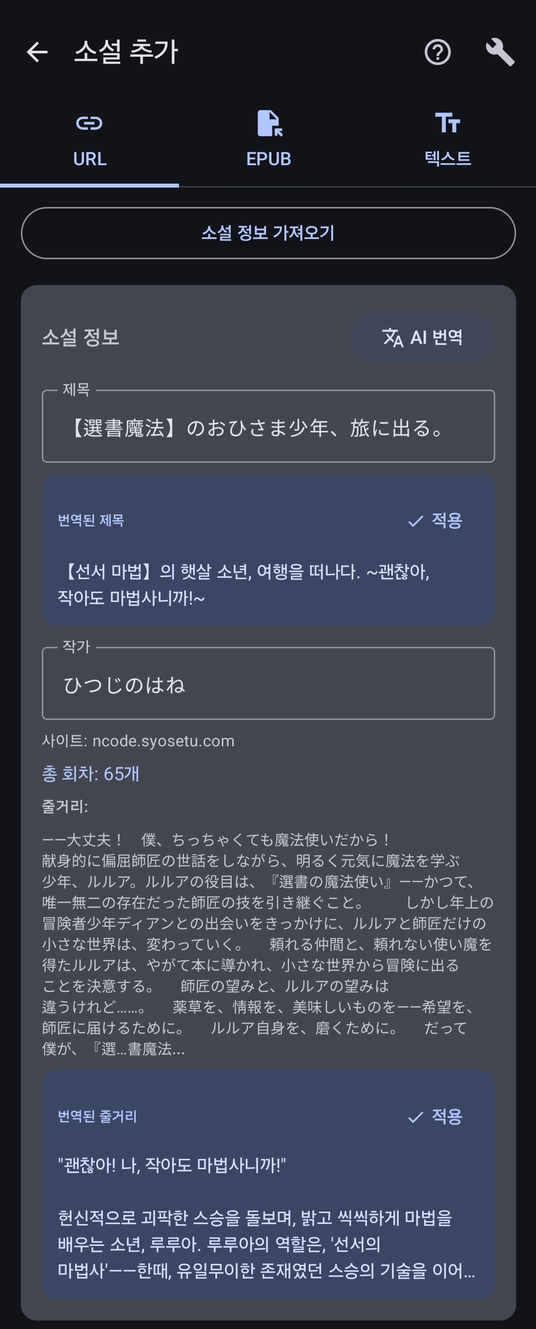 소설 정보와 번역